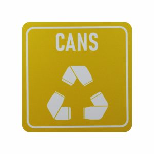 SIGN SYMBOLIC YELLOW PRINTED CANS ONLY RECYCLE SIGN ON WHITE ACP 150*150mm