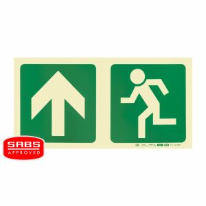 Photoluminescent 190MM Safety Sign - E10-Arrow Up+Running Man