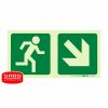 Photoluminescent 190MM Safety Sign - E13-Running Man+Diagonal Arrow Down AND Right