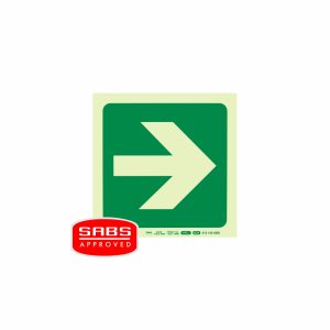 Photoluminescent 190MM Safety Sign - E18-Running Man+Stairs Going Up+Arrow Right