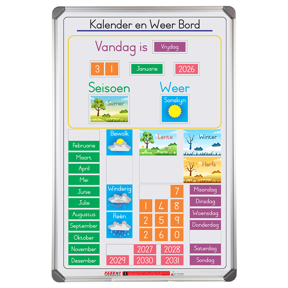 Slimline Magnetic Calendar and Weather Board 900 600mm Afrikaans
