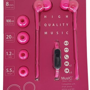 STEREO EARPHONE + MIC HOT PINK 1.2M